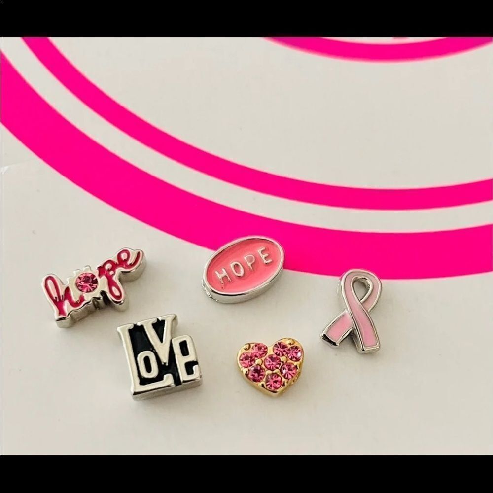 Lot of 5 Origami Owl Breast Cancer Charms